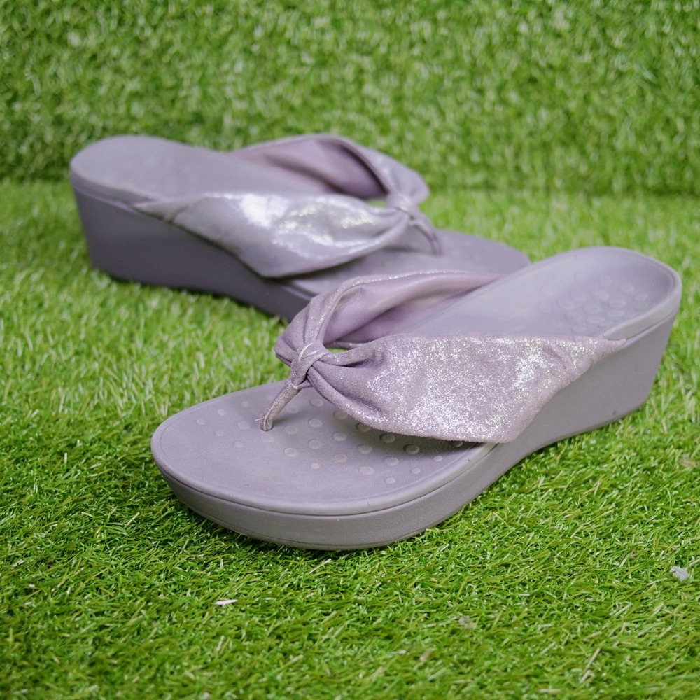 Vionic Arabella Wedge Pewter Purple Knot Thong - Womens Size 11